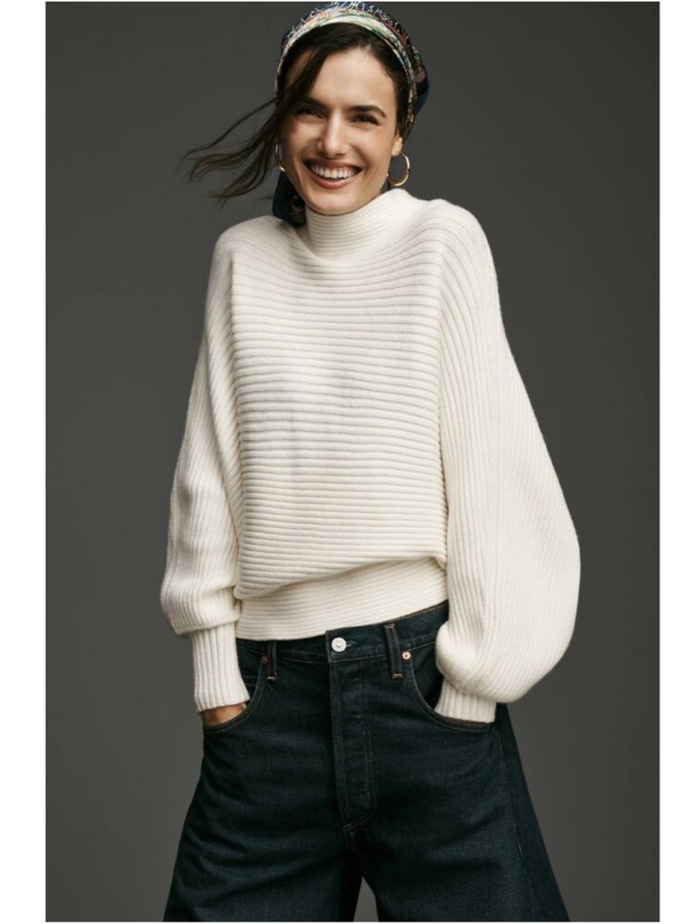 Anthropologie Kendall Mock-Neck Sweater Ivory White Ribbed Size Small - Picture 1 of 14